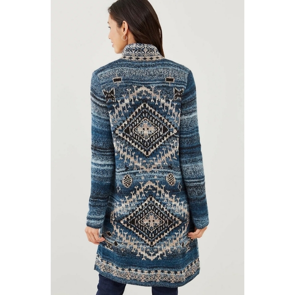 J. Jill Long Cardigan Duster Southwestern Style Sweater Knit Acrylic Wool Size M - Picture 2 of 12